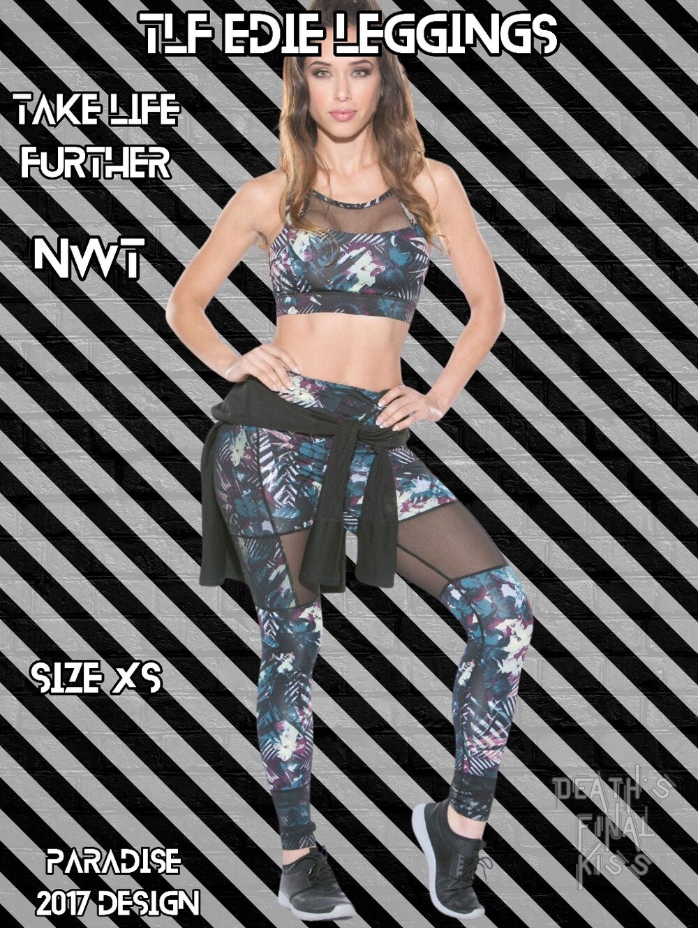 HTF Sexy TLF Take Life Further Edie Leggings Mesh Black Teal Purple Pockets XS